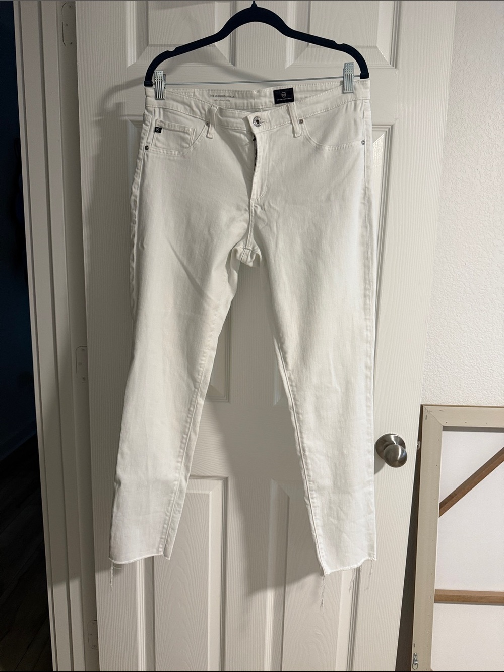 Ag Adriano Goldschmied White Denim Jeans with Navy Logo Patch